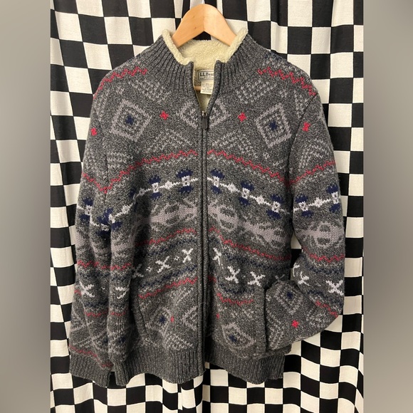 LL Bean Wool Sherpa Zip Up Sweater Jacket - Picture 2 of 11